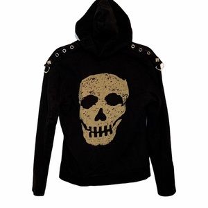 Royal Bones Zip Hoodie Black Skull Silver Hardware